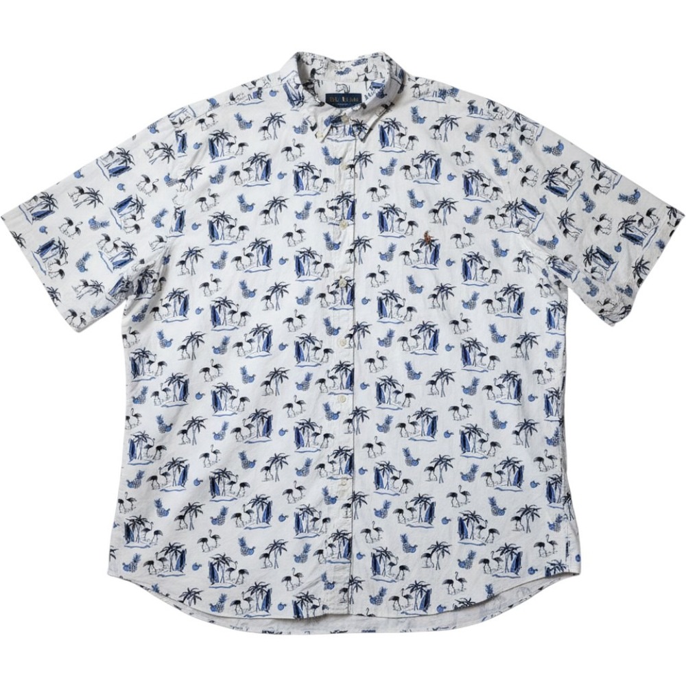 Polo Ralph Lauren Men 4XLT Button Down White Blue Hawaiian Island All Over Print